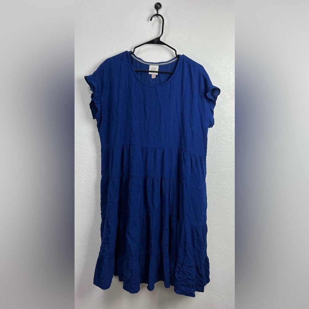 Knox Rose Women’s Dress Crinkle Gauze Tiered Short Prairie Blue XXL Short Sleeve